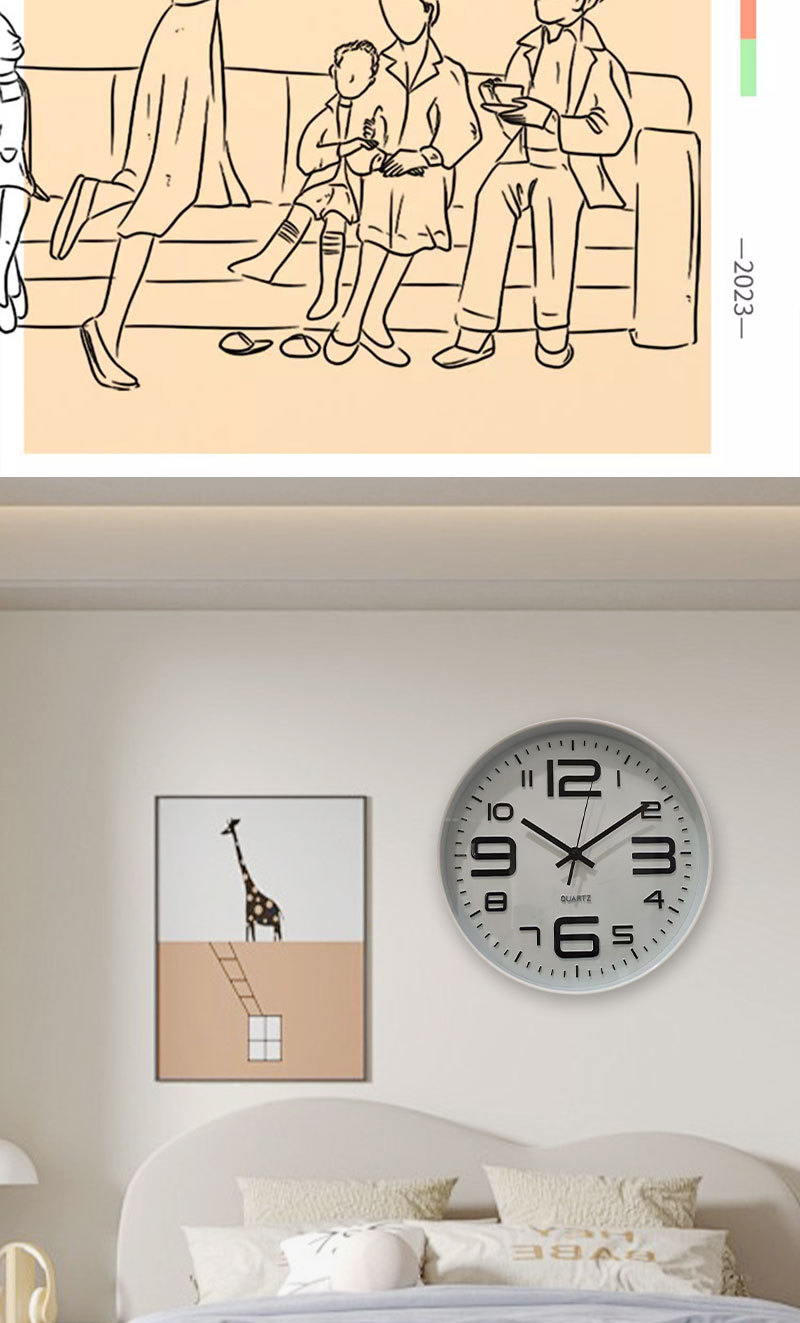 热卖简约家居装饰静音挂钟现代卧室石英钟12寸书房创意墙贴钟批发详情11