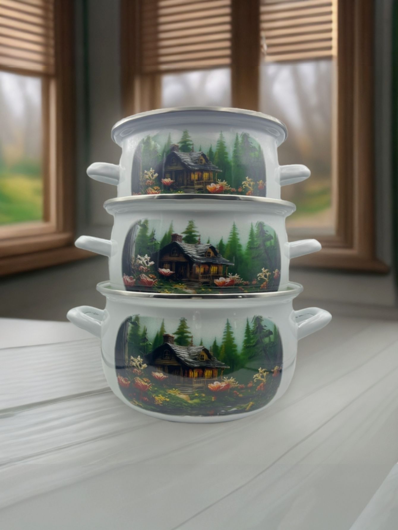 Enamel stew pot, soup pot with lid, thickened preservation three-piece set wholesale. Russian flower can be used over open flame 16-18-20 pic 8