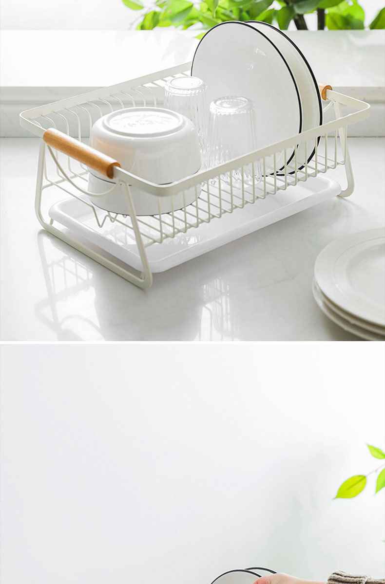 Kitchen dish storage rack, tableware storage rack, household bowl and chopstick box, wooden handle portable simple draining rack pic 22