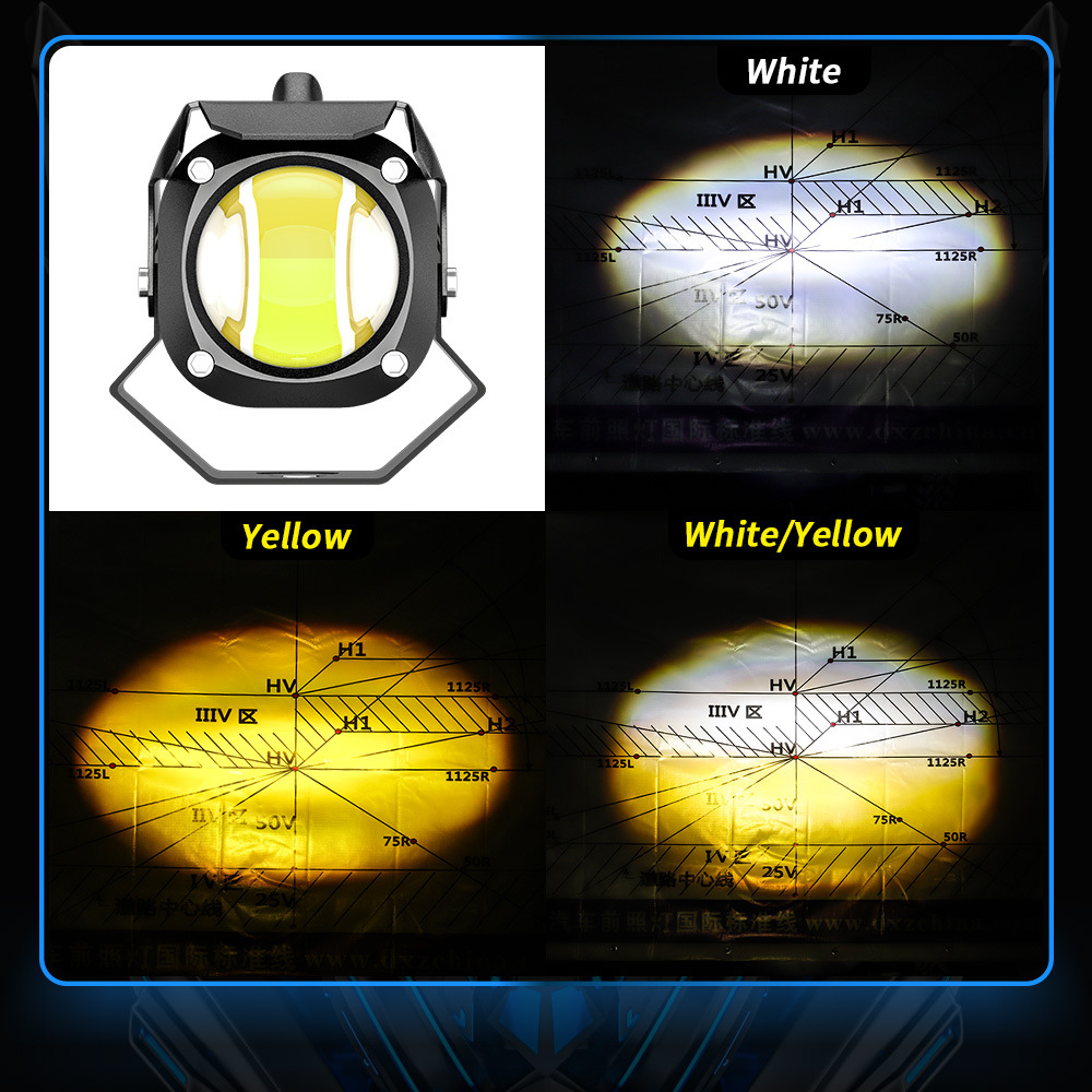 DXZ motorcycle led spotlights, white and yellow dual-color high and low beam LED headlights, high-brightness direct small steel cannon road fog lights pic 7
