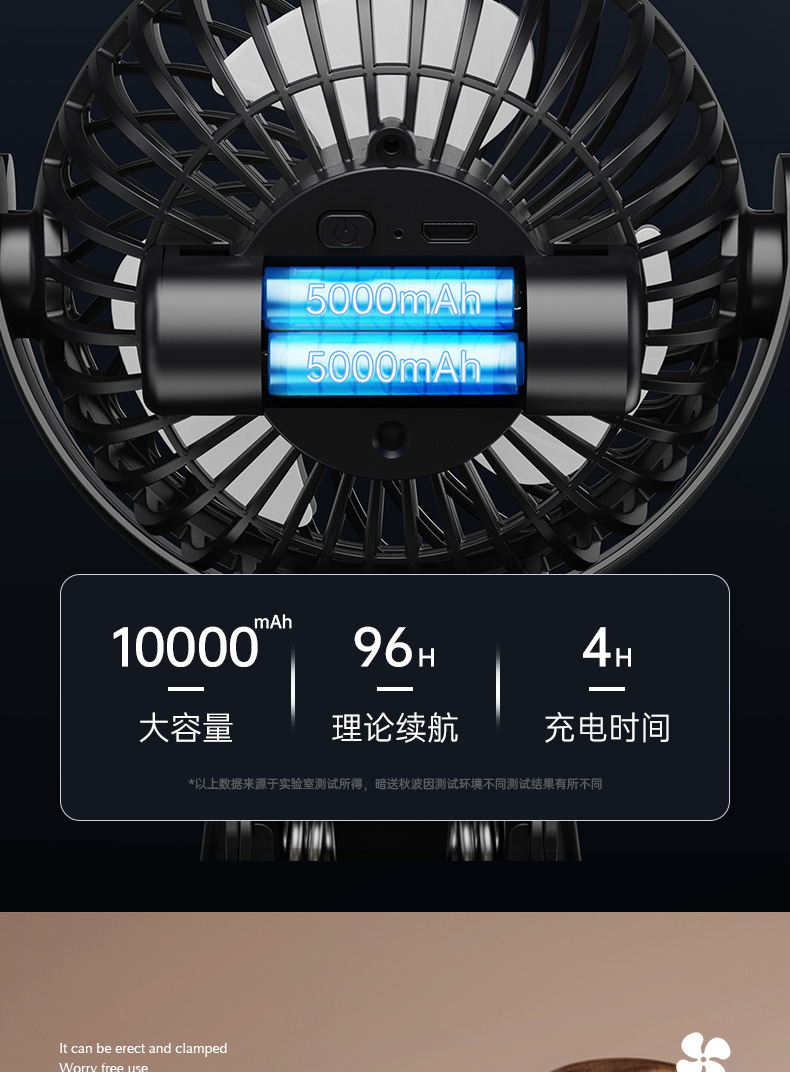 K6新款夹子风扇迷你静音便携式宿舍婴儿车USB双电长续航桌面风扇详情24