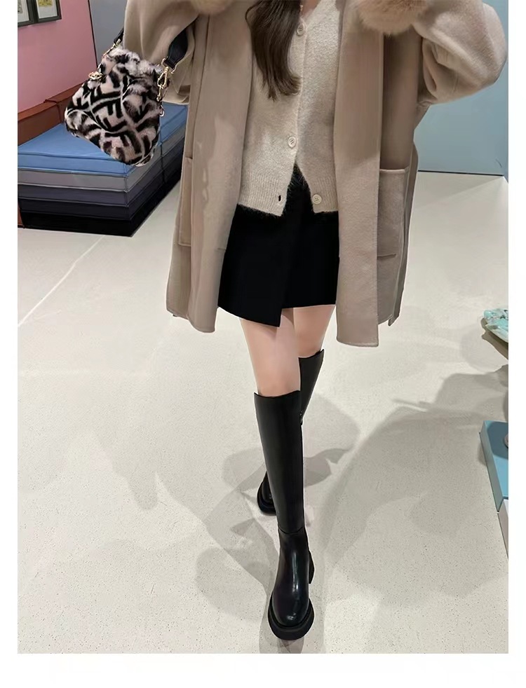 2024秋冬新款厚底小个子长筒靴弹力骑士靴女真皮高筒靴详情45