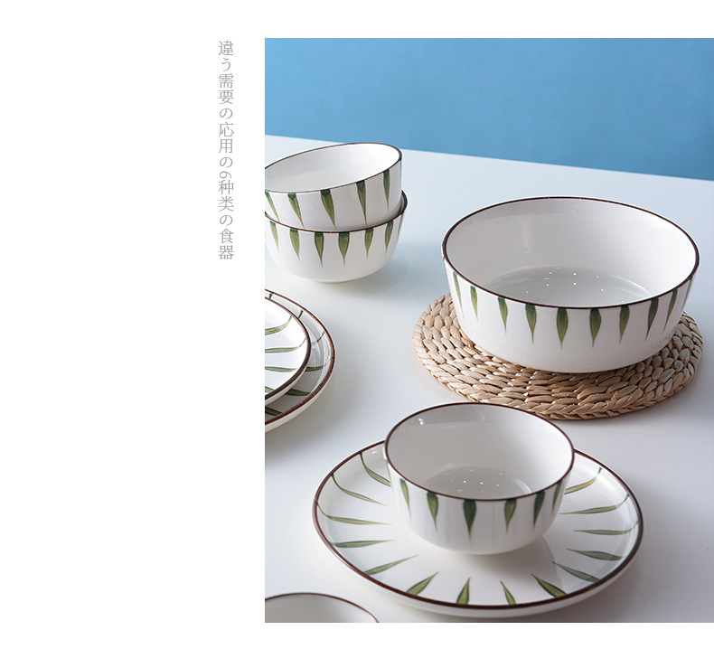 Japanese-style ceramic green painted tableware, household rice bowl and plate sets, hotel creative vegetable plates and steak plates wholesale pic 10