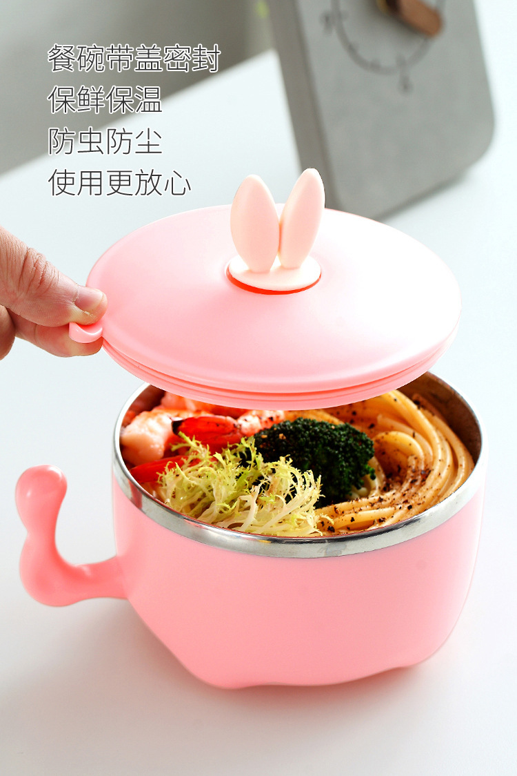 304不锈钢儿童辅食碗保温碗宝宝吃饭碗带手柄防摔幼儿园便当盒详情5