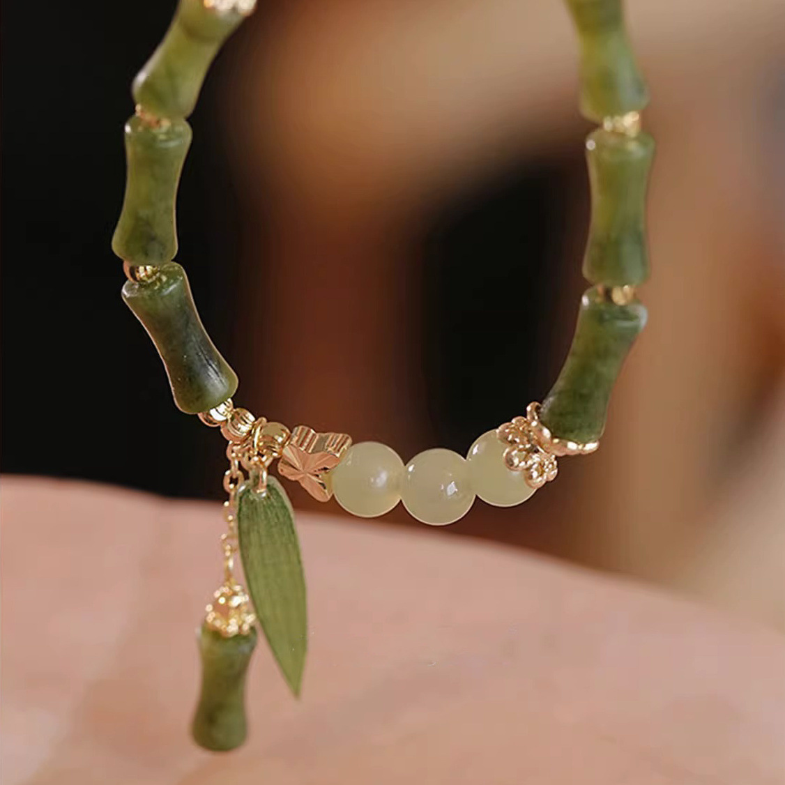 新中式国风竹叶竹节手链女送闺蜜ins小众设计高级感复古竹节手串详情4