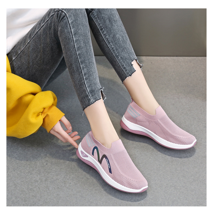 2023新款飞织一脚蹬袜子口休闲女鞋按摩底透气妈妈鞋健步运动鞋详情25