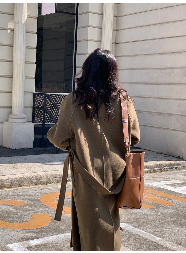 Q469 Dongdaemun Double-sided Cashmere Coat Korean version Autumn and Winter New Style Wool Tie suit collar woolen coat for women pic 48