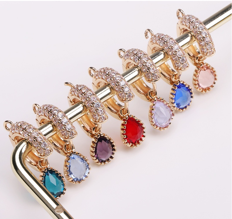 锯齿包边铜镀14K金精致彩色水晶玻璃水滴耳环吊坠项链手链DIY配件详情20