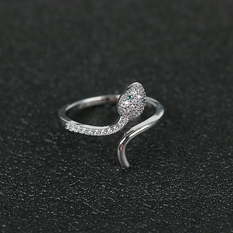 New cross-border fashion snake-shaped loose-fitting ring, copper micro-inlaid zircon for men and women, adjustable opening ring pic 14
