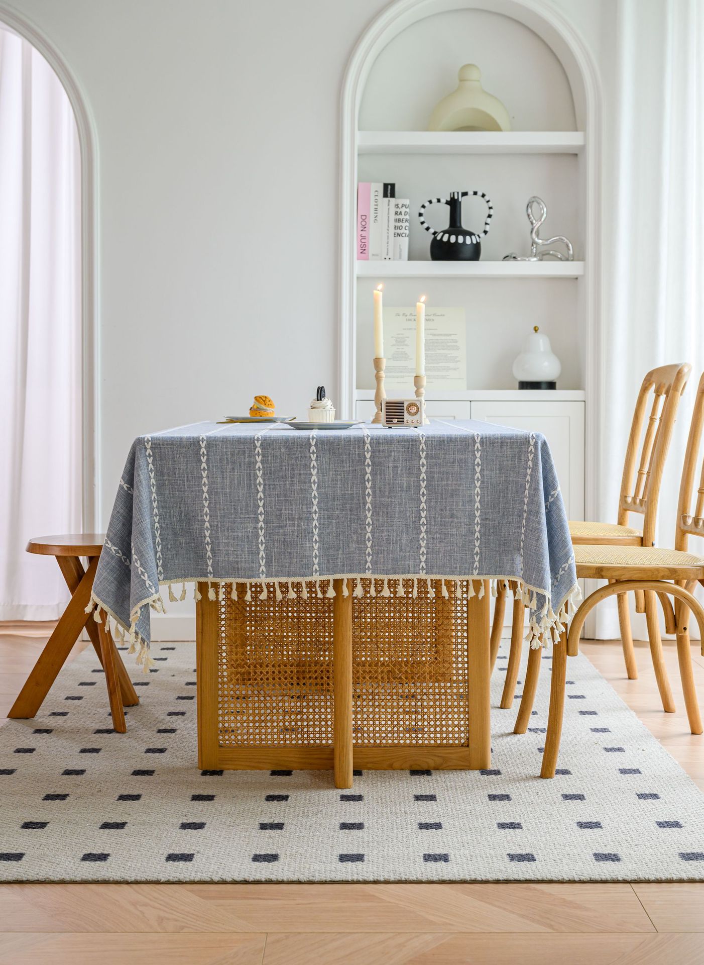 Cross-border three-dimensional embroidered striped tablecloth, popular black solid color, white cotton and linen tablecloth cover, fabric outdoor party pic 55