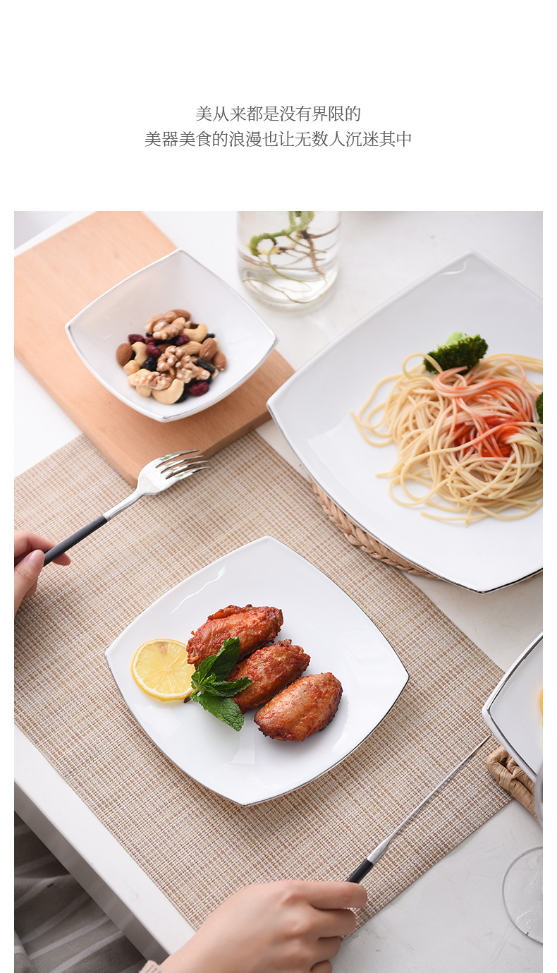 【 White Jade Glass Porcelain Pure White Pointed Square Series 】 Non-detergent, 0 pores, sterile dinner plate, high-temperature resistant, Golden Edge pointed pic 9