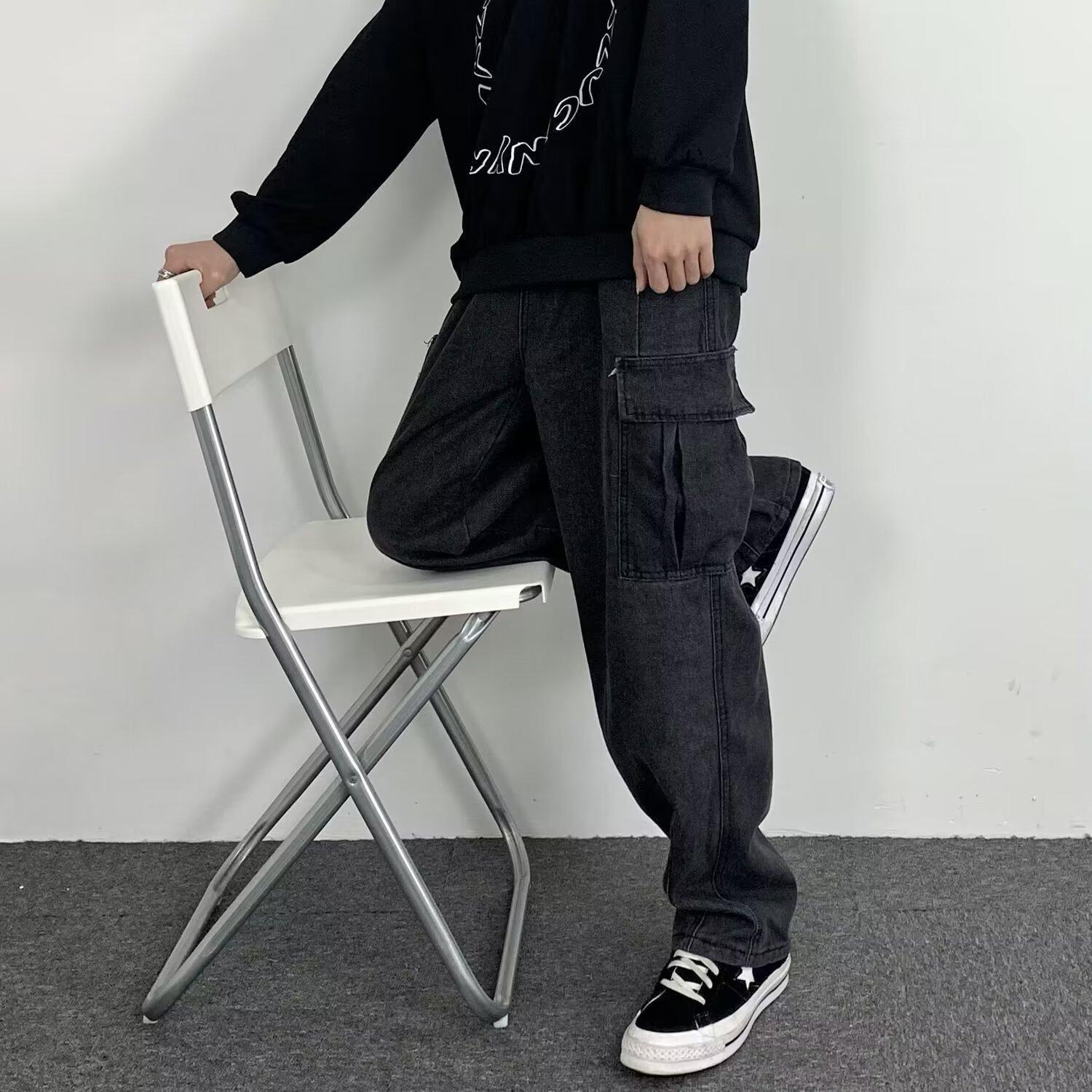 爆款现货复古蓝高级牛仔裤男宽松直筒美式高街男生裤子控详情2