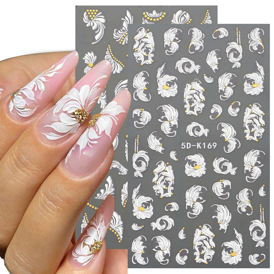 Cross-border new nail stickers 5D three-dimensional embossed nail stickers, Platinum flower self-adhesive sticker nail stickers wholesale shanilak pic 3