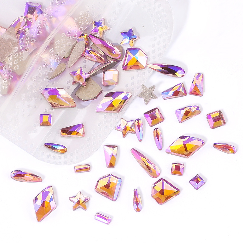 美甲饰品批发斤装美甲钻混装异形钻极光钻魅影紫指甲钻异形平底钻详情3
