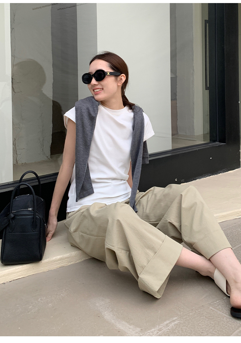 【7色可选】圆领净版短袖T恤女2025春夏新款韩版休闲百搭上衣T026详情13