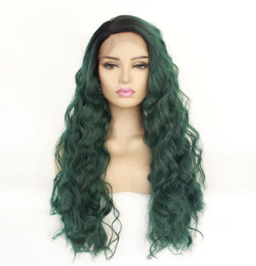 Half-hand woven wig cover, green European and American fashion style, wavy long curly hair front lace wig LW0356 pic 1