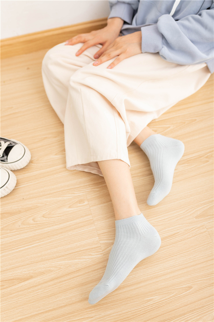 双针女士船袜 纯色日韩系学院风浅口女袜子全棉纯色百搭低帮棉袜详情33