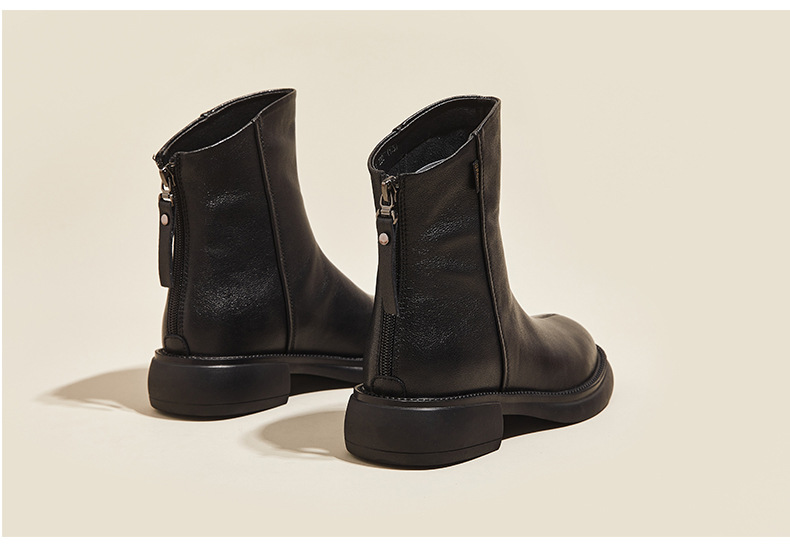 秋冬加绒真皮马丁靴女 韩版后拉链瘦瘦女靴子复古中帮大码休闲鞋详情25