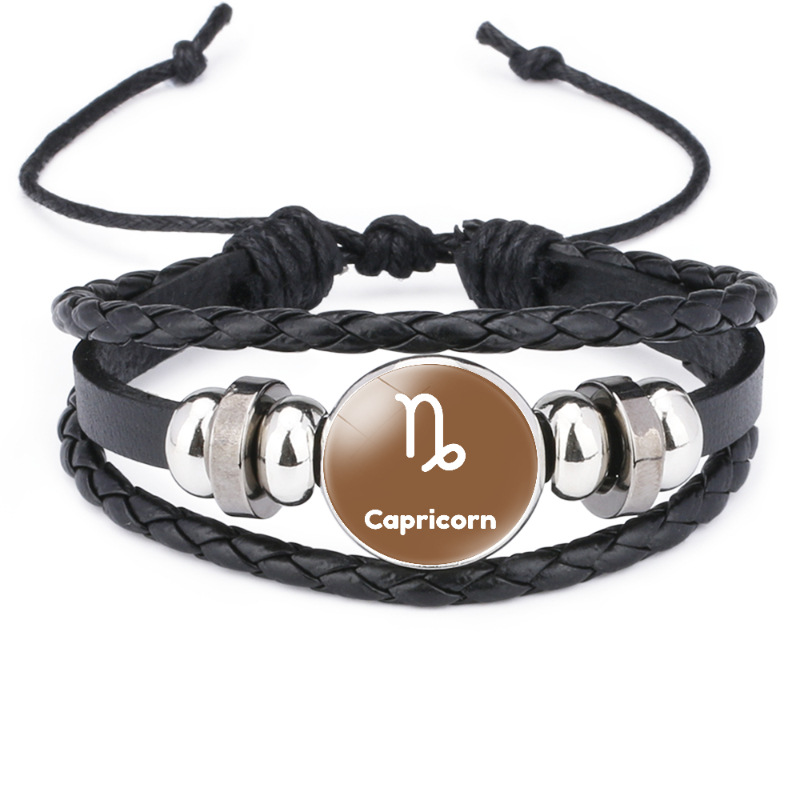 Wholesale of black leather multi-layer woven bracelet accessories with 12 zodiac time gemstones that are popular in Europe and America pic 23