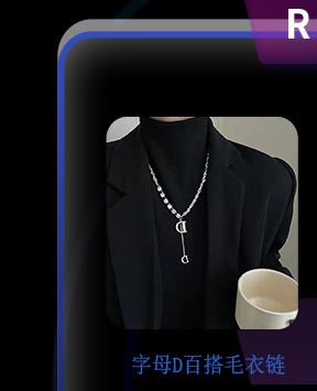 European and American hip-hop zircon collarbone chain, girl spice, ins titanium steel necklace, versatile, niche design, light luxury accessory pendant, pomelo ear pic 1