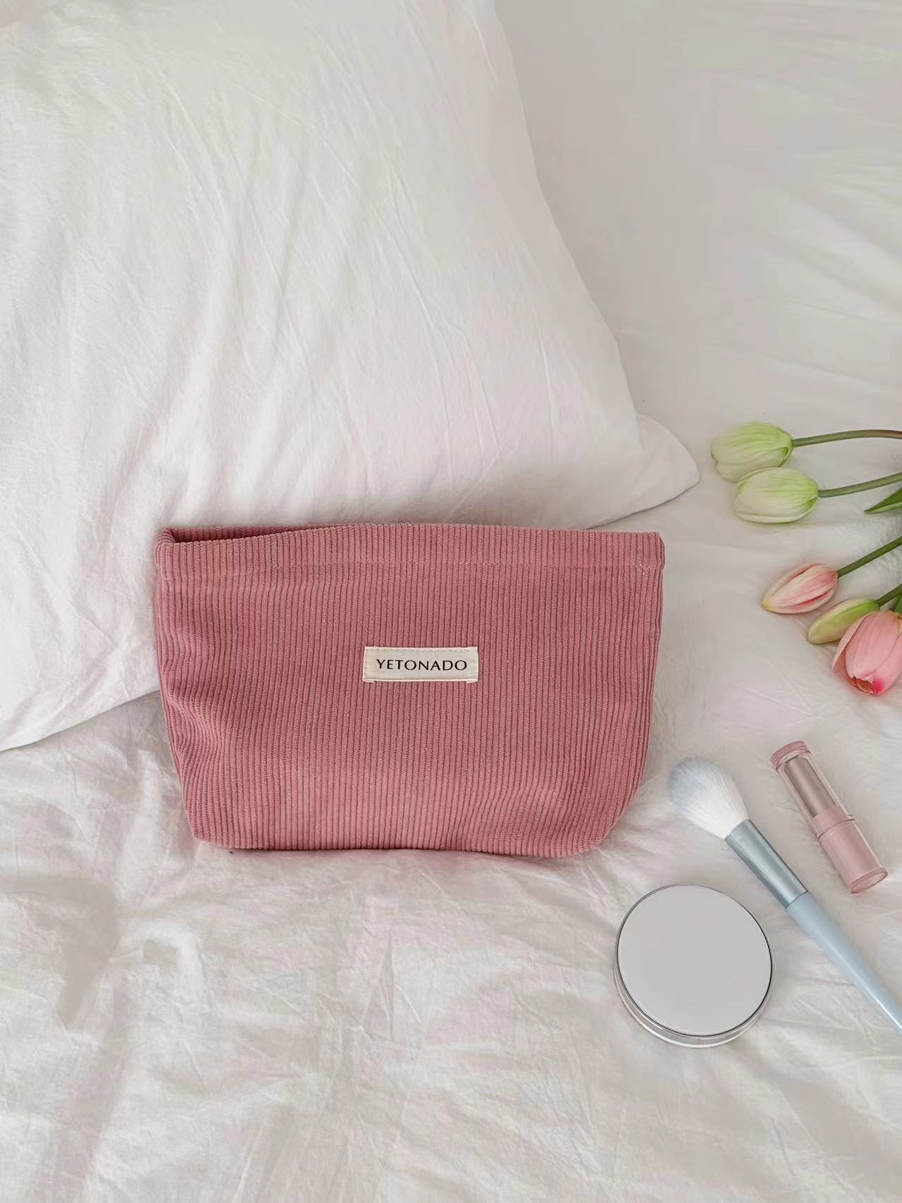 纯色灯芯绒布袋大容量化妆包手拿包收纳帆布袋收纳包便携洗漱包详情17