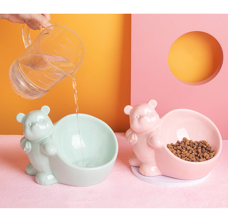 Large-diameter beveled ceramic cat bowls, high-legged cone cat food bowls, cartoon animal dog bowls, wholesale pet supplies, suction cups, pet-specific, exquisite, practical and easy to clean pic 7