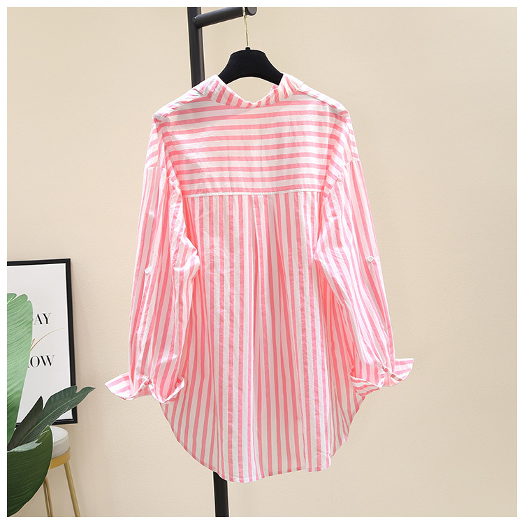 2025春夏新款长袖衬衫女时尚休闲竖条纹韩版宽松衬衣女外穿详情21
