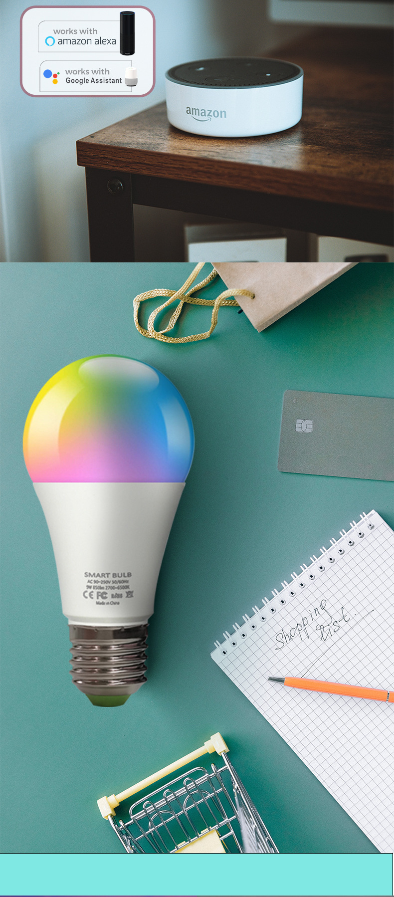 WiFi Smart variable light bulb, Alexa voice control, RGBCW dimming and color-adjusting bulb, graffiti Smart Life pic 5