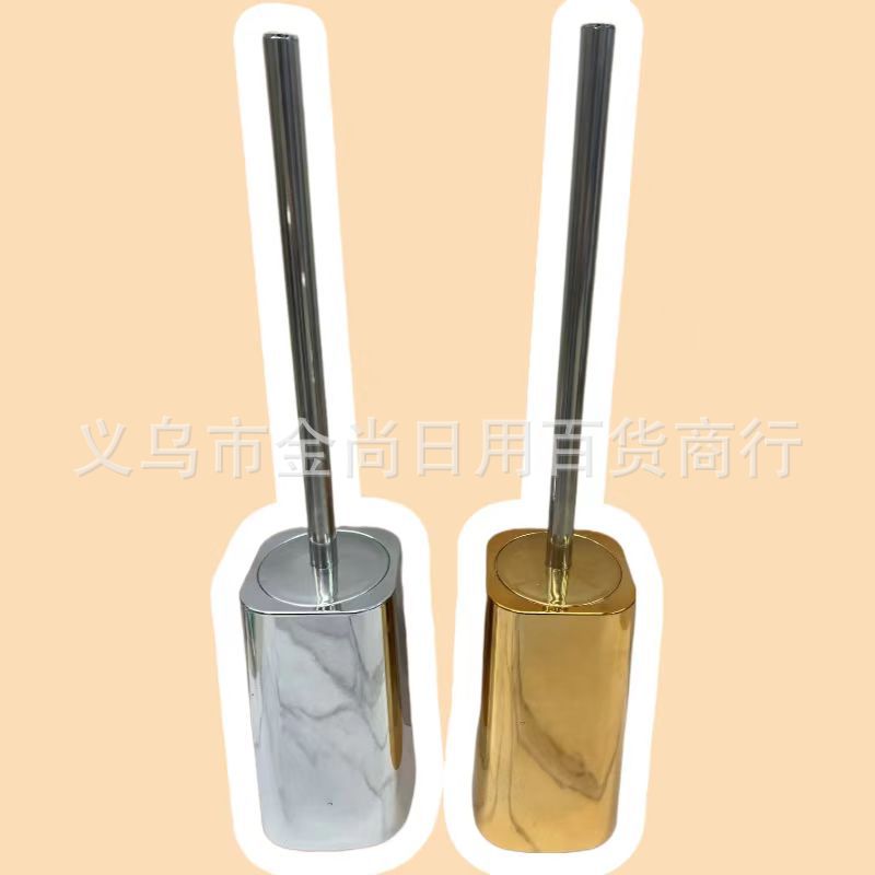 Gold-plated toilet brush for household bathroom cleaning, no blind spots, with base, bathroom long handle gold-plated set pic 5