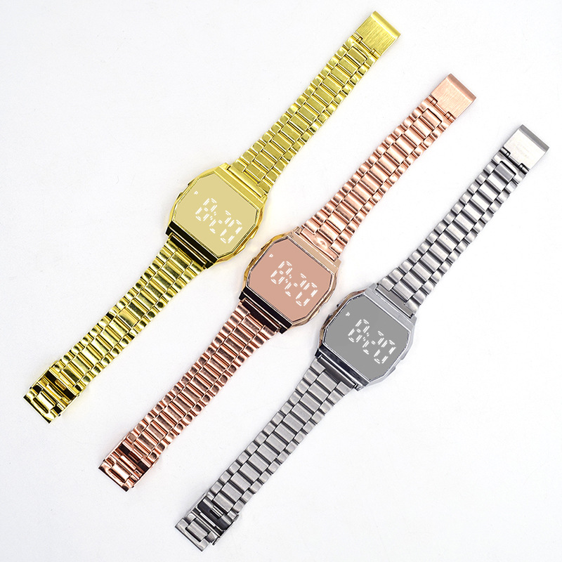 Factory direct sales of F91 metal steel band LED watch, square foreign trade fashionable electronic watch, touch watch for students, men and women pic 6