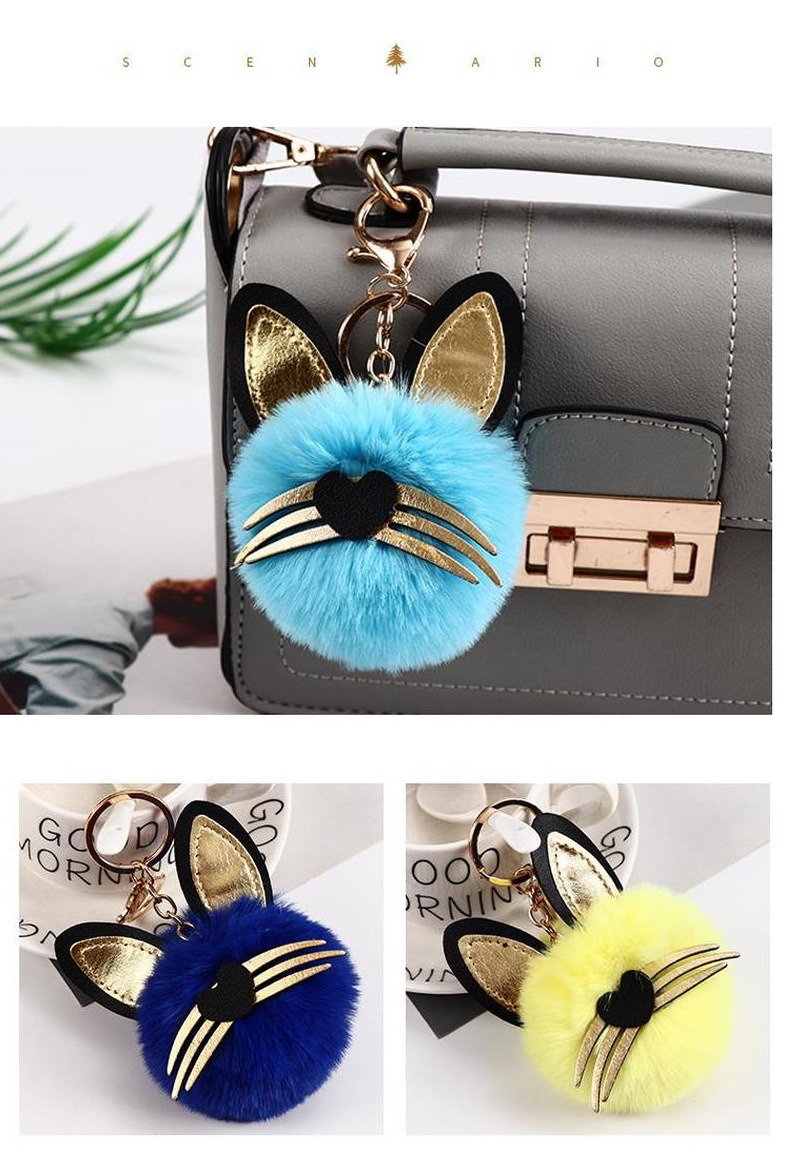 创意小猫咪造型毛球钥钥匙链挂件 时尚皮草包包汽车挂饰批发详情20