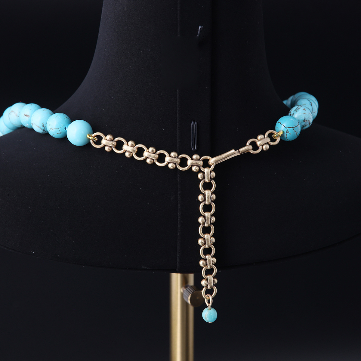 中古vintage高级感时尚小众设计青岛工厂批发莱茵石绿松石项链女详情3