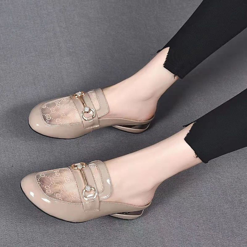 【爆款】2024夏季新款低跟凉拖鞋女外穿时尚透气粗跟尖头英伦女鞋详情4