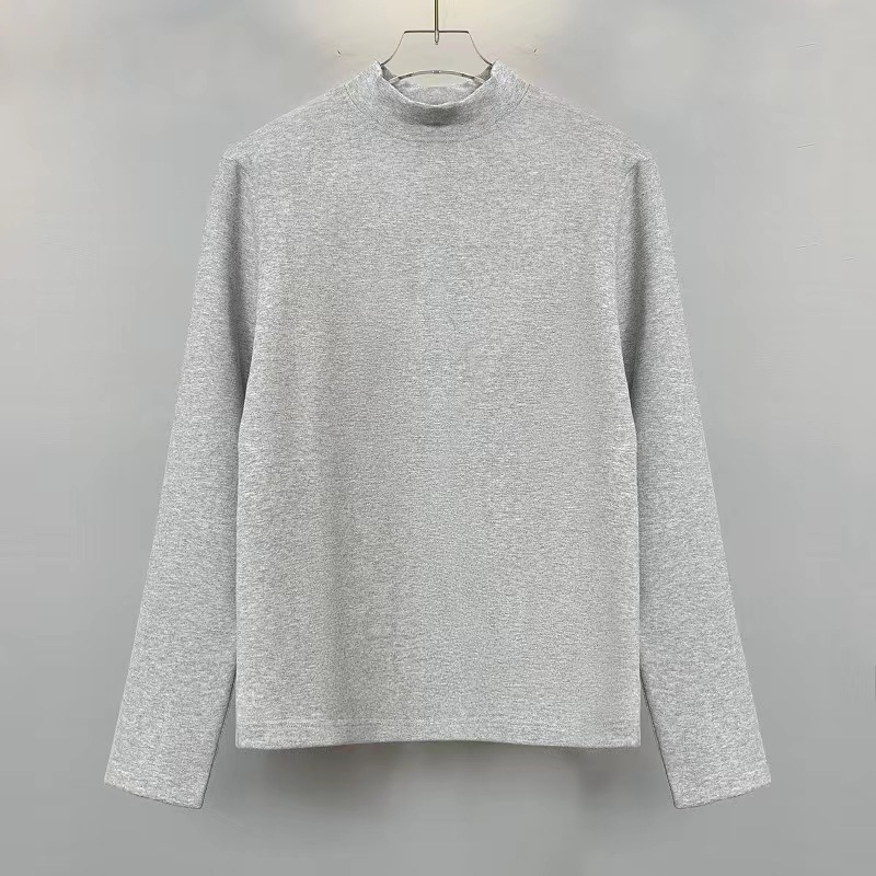 韩版纯棉半高领打底衫女加绒加厚秋冬新款高端修身长袖T恤女上衣详情45