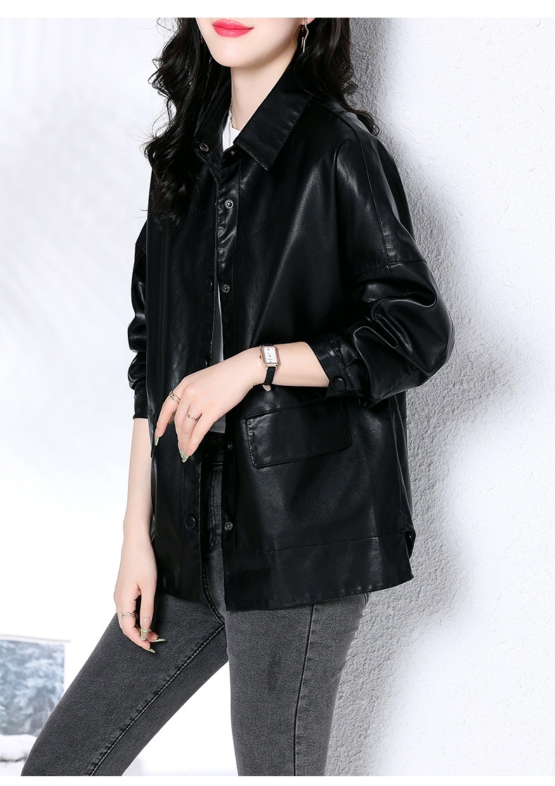 气质短款皮衣外套女春秋2022年新款韩版宽松遮肉显瘦PU皮机车夹克详情17
