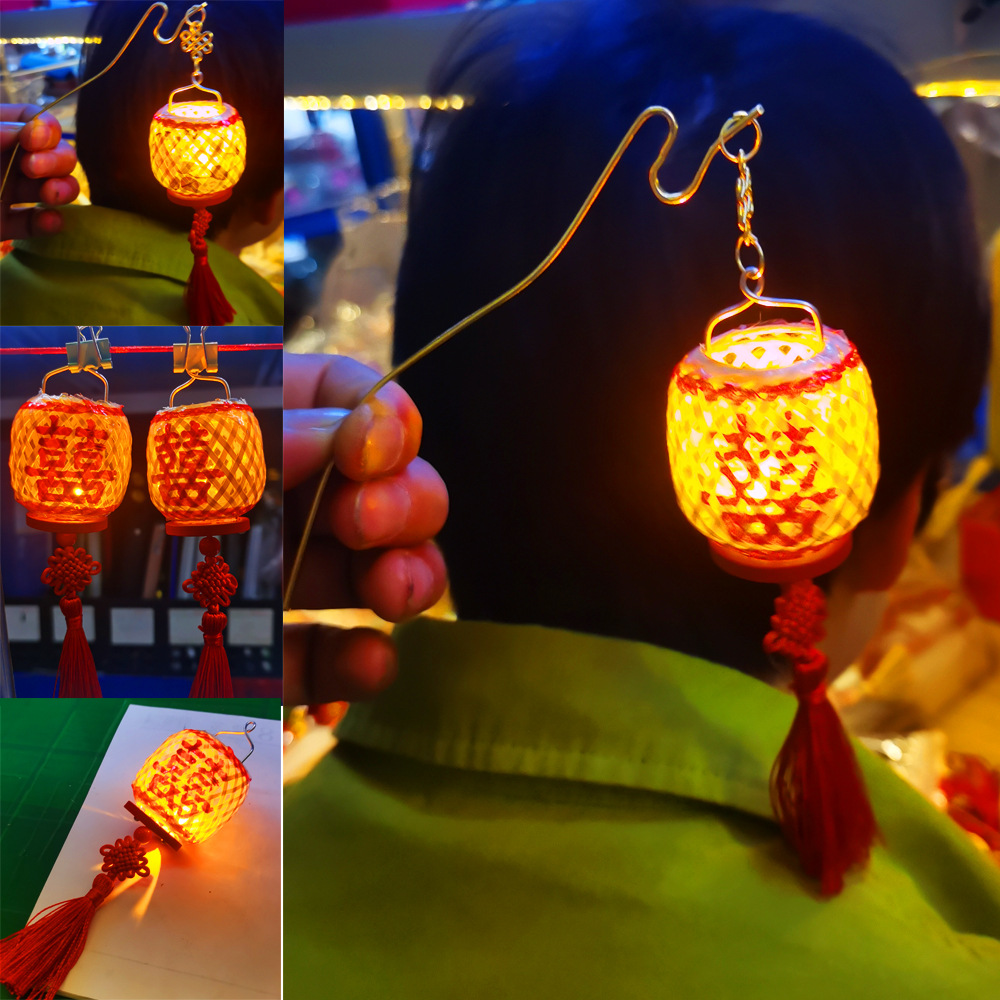Night market night tour hand-held luminous bamboo woven small lanterns, pure handcrafted bamboo woven mini painted car decoration pendants, cross-border pic 15