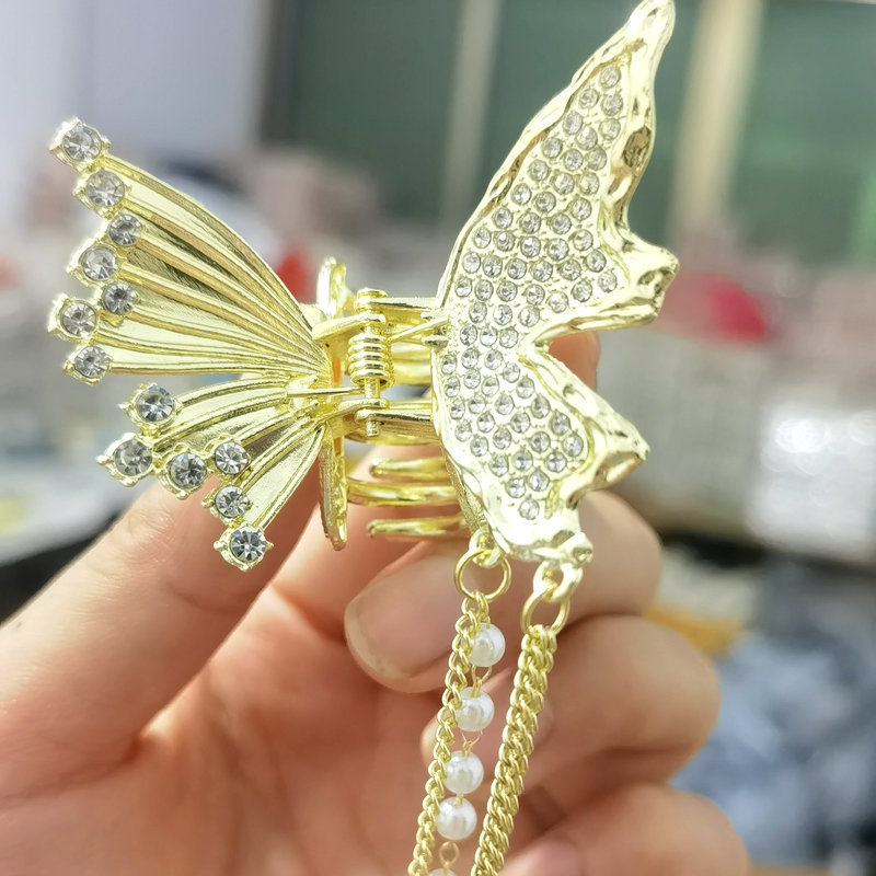 新款金属发夹蝴蝶流苏抓夹后脑勺小号头饰气质清新发饰时尚百搭                               详情6