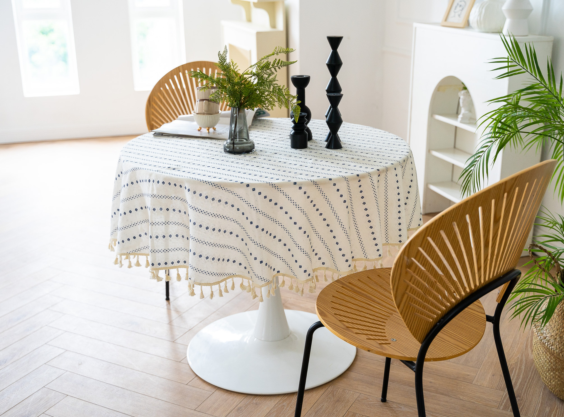 Cross-border Amazon Japanese plain tablecloth, Japanese fresh and light blue striped pure cotton and linen tablecloth and desk cover pic 10