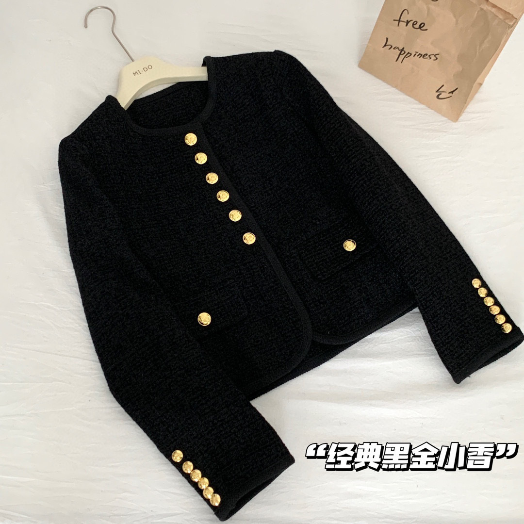 同款~黑色小香风短外套女23秋冬新款粗花呢六扣双口袋详情29