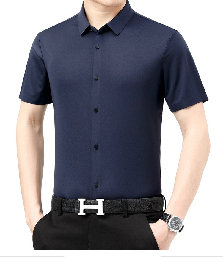 Verano 2024 nuevo negocio morera seda manga corta camisa de hombre de mediana edad verano casual vestido formal sin marcas camisas de hombre pic 17