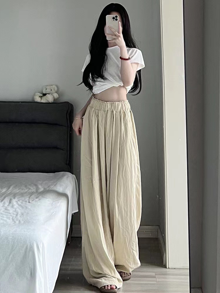 Autumn wide-leg pants for women, spring and autumn pleated laid-back style floor-length pants, casual pants, loose and long pants pic 19