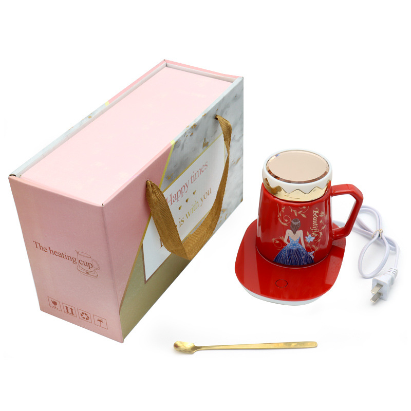 Ceramic insulated cup, 55-degree constant temperature cup, heating coaster, mirror cover, handle spoon set, high-end business gift box pic 24