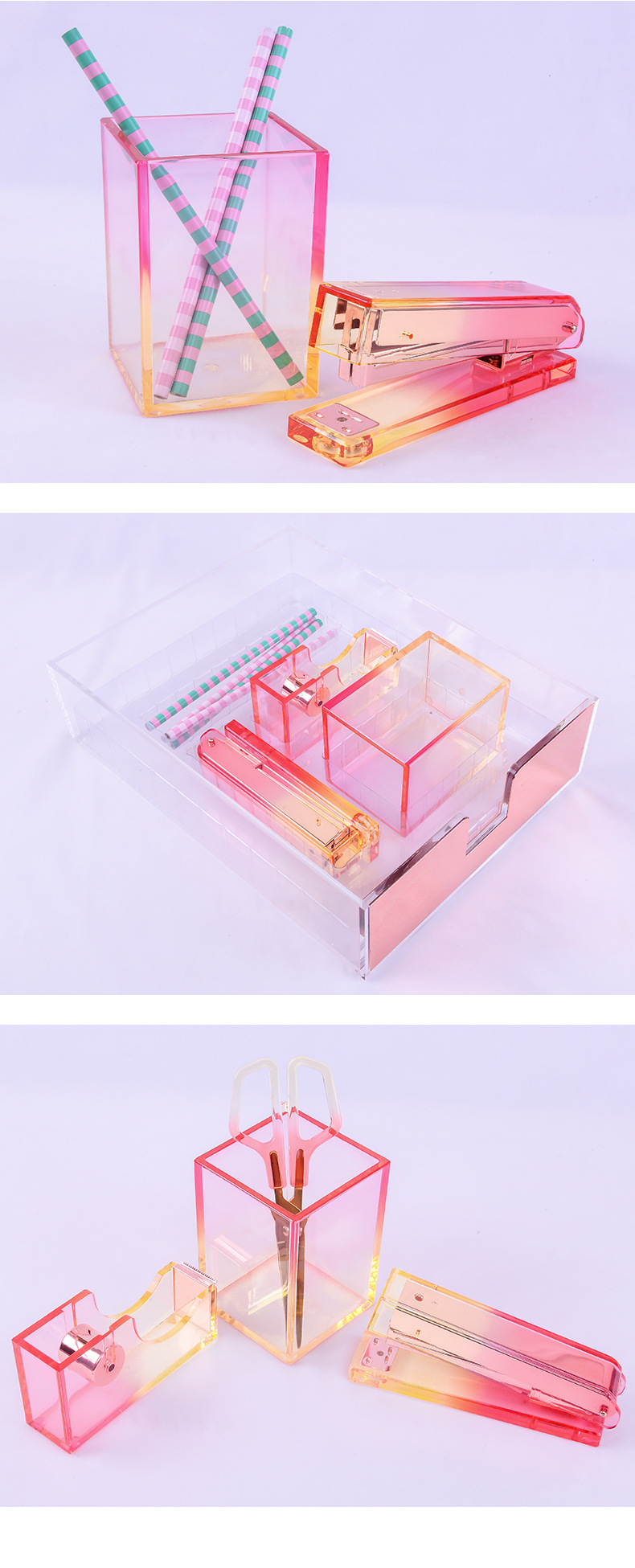 Cross-border e-commerce Amazon transparent color gradient acrylic stapler for home use, 24/6, 26/6 binding office pic 12