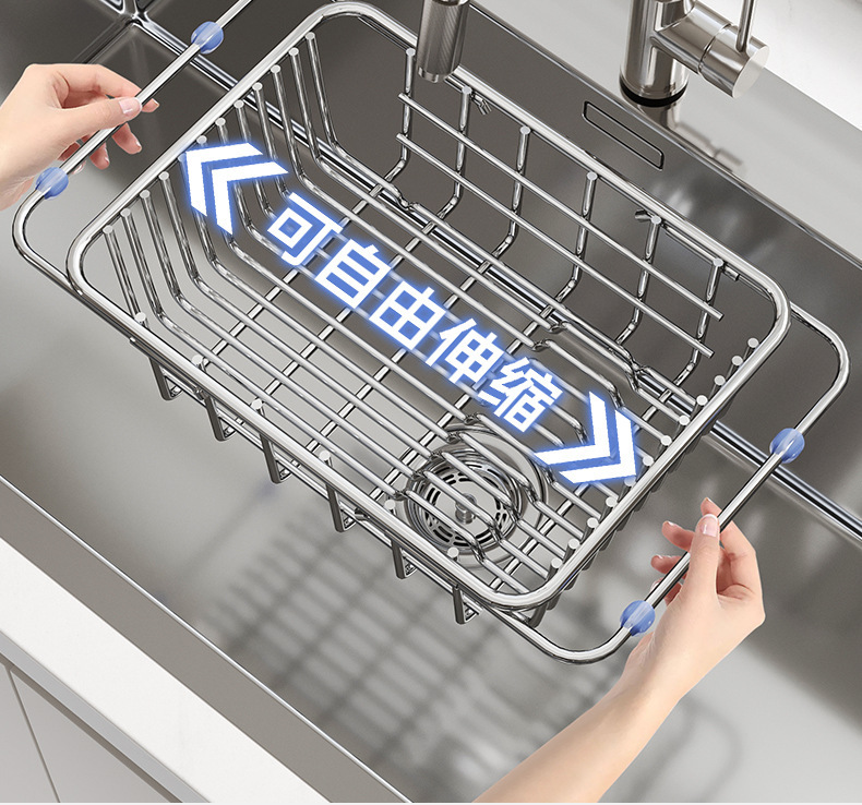 Kitchen sink, washing basin, retractable storage rack, stainless steel sink, draining basket, dish storage rack, kitchenware pic 15