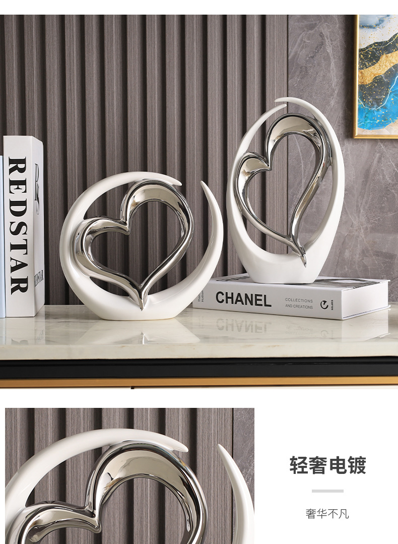 2025 New high-end heart-shaped creative decorative items for home living rooms, entrance halls, wine cabinets, decorative ceramics, modern TV cabinets, craft decorations, new Chinese-style good items, home decorative items, artworks pic 8