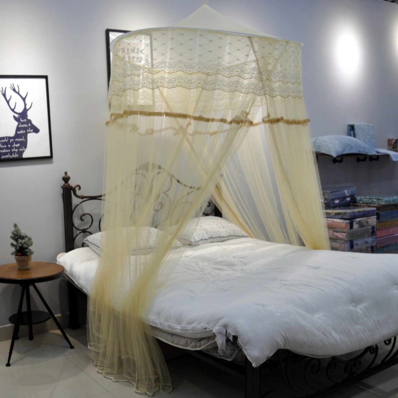 大圆顶双开门蕾丝花边公主蚊帐 2米大床吊顶蚊帐详情1