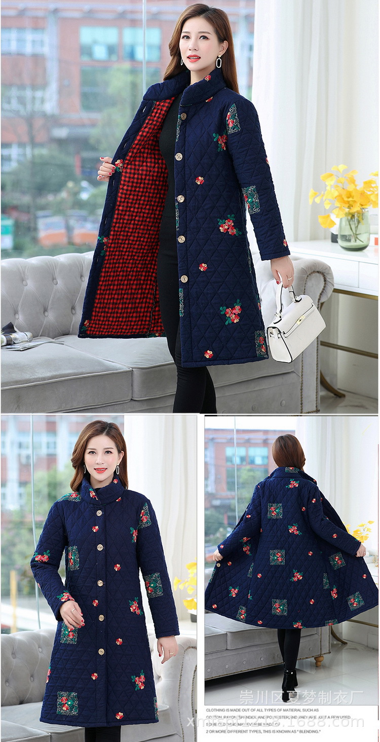 New winter cotton-padded jacket, long and patterned cotton-padded jacket with thick cotton lining for warmth, single-breasted stand-up collar pic 6
