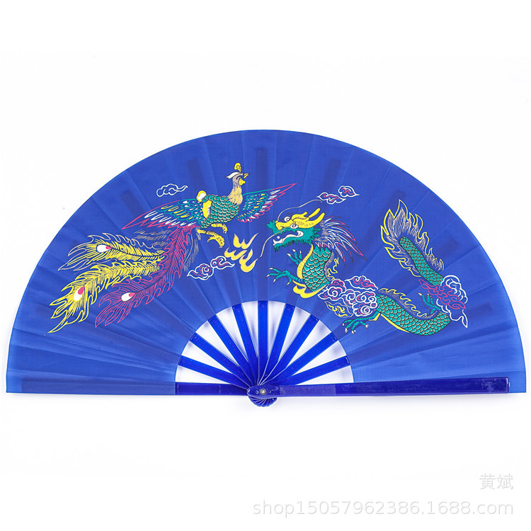 一尺全新塑料功夫扇彩龙龙凤牡丹扇响扇武术舞蹈表演扇随身太极扇详情6