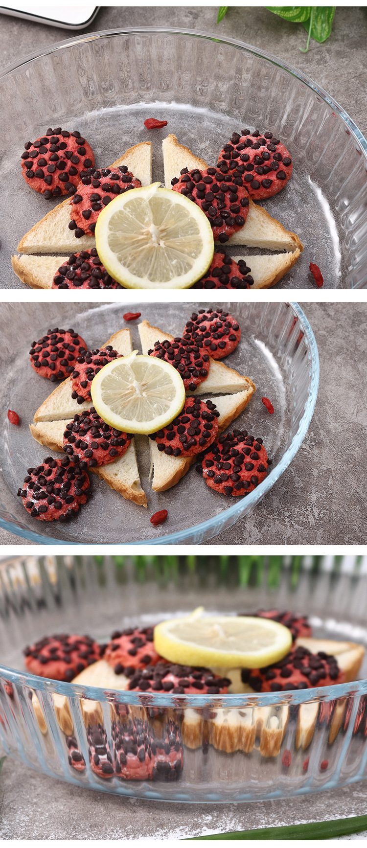 Round tempered glass baking tray, 2.1L lace fruit tray, heating glass pattern baking tray pic 7