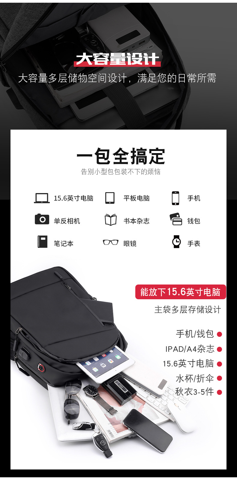 跨境商务双肩包印刷logo干湿分离多功能简约休闲电脑双肩包书包详情3